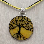 VitrauxCollard.com - Bijoux - Pendentif - Collier Verre peint Tiffany Arbre de vie jaune